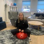 Teacher on space hopper